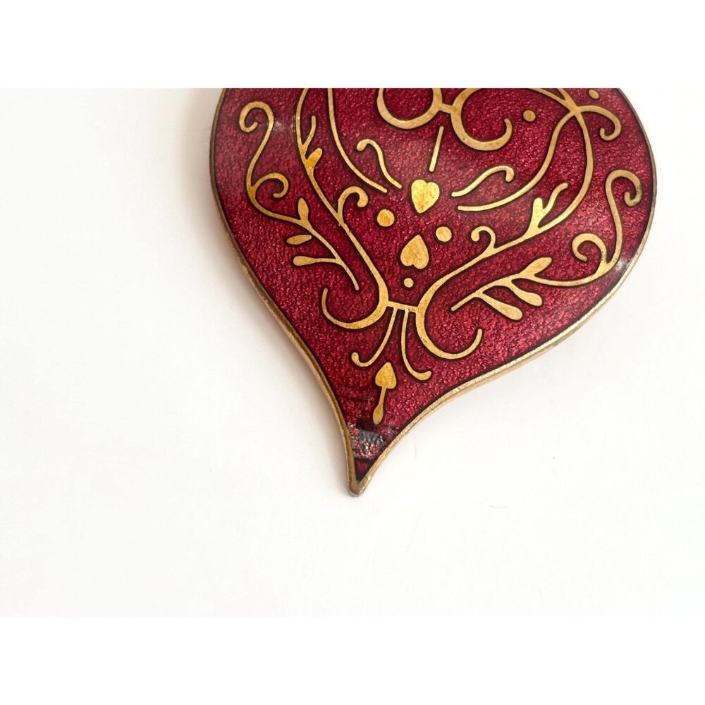 MMA (Modern Museum of Art) Cloissone 1985 Gold T Heart Vintage Brooch Pendant - Picture 8 of 10